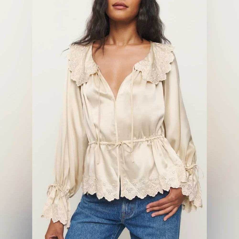 Reformation Lillie Silk Top in Almond